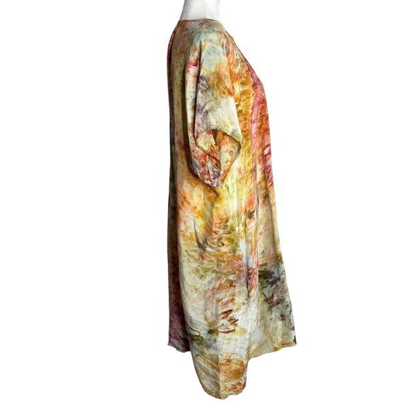 Peri Tie Dye Tunic Dress One Size Boho Caftan V Neck Short Sleeves Pockets - Picture 6 of 7